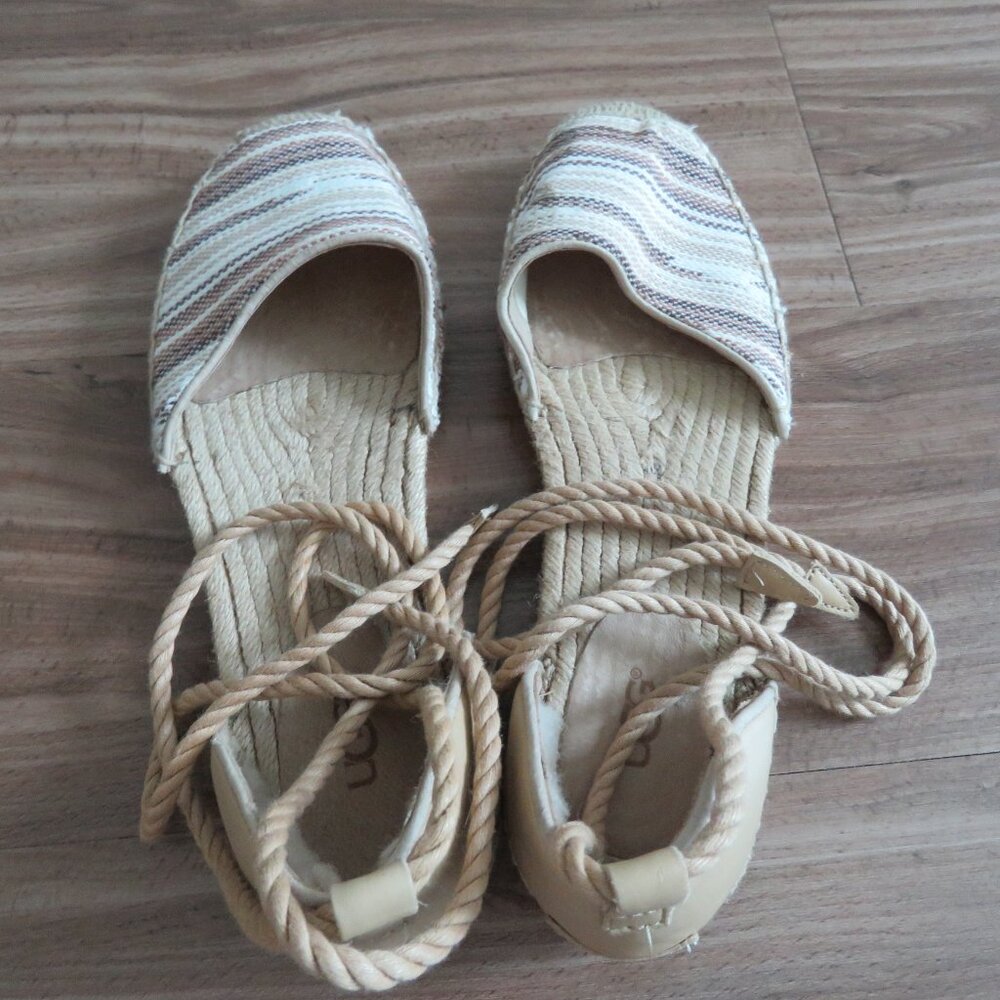 UGG Libbi Serape Leather Woven Espadrilles Flat Shoes in Beige Cream - Size US 8 - Picture 10 of 14